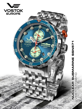 pnske hodinky Vostok-Europe SSN571 Nuclear Submarine chrono line  VK61-571A610B